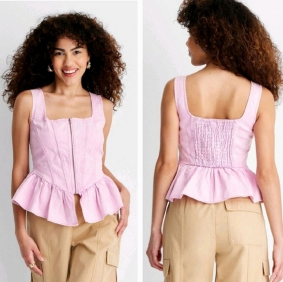 Future Collective W/Gabriella Sleeveless Denim Corset Top Sz L Pink 2887-BE - Picture 2 of 15